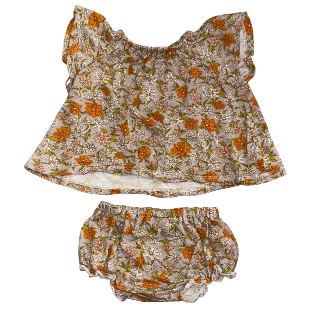 Milkbarn Bamboo Floral Top & Bloomer Set 3-6 Months Boho Baby Girl EUC